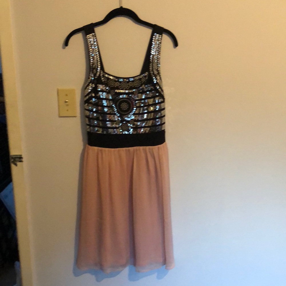 Style and co disco sequin and pink sheer dress
